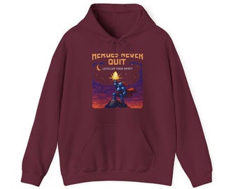 Camiseta Heroes Never Quit Pixel Art Warrior Retro Gaming Motivational Gamer Gift Perseverance Hoodie / Hoodie