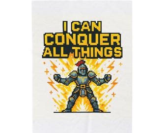 I Can Conquer All Things Pixel Art Knight | Retro RPG Gaming | Plush Blanket