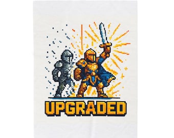 Upgraded Pixel Art Knight | Retro RPG Armor Upgrade Gaming | Plush Blanket