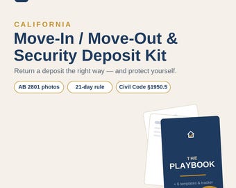 Kit per il deposito cauzionale per proprietari di immobili in California / Modelli per trasloco in entrata/uscita, foto AB 2801 (download digitale)