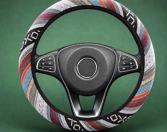 Steering Wheel Cover, Multicolor Woven Fabric, 14.5–15-Inch Universal Fit