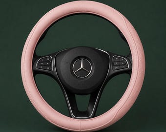 Steering Wheel Cover, Pink Napa Leather with Diamond Stitching, Perforated Design