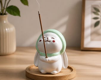 Soporte para varitas de incienso con forma de conejito: atrapacenizas de bambú, decoración de escritorio zen kawaii.