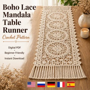 Boho Mandala Lace Table Runner Crochet Pattern (Digital PDF)