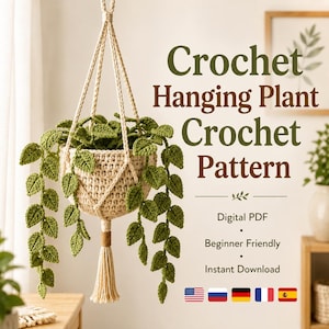 Crochet Hanging Plant Pattern PDF, Macrame Hanger, Boho Decor (Digital Download)