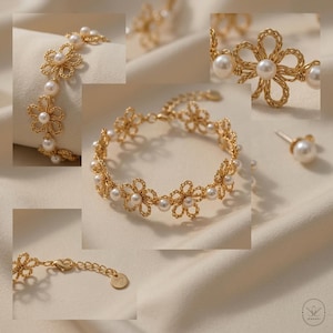 Schema per bracciale all'uncinetto con fiori / Braccialetto floreale con perle (Download PDF)
