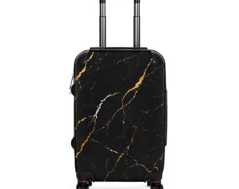 Luxury Black Marble Suitcase | Gold Vein Travel Luggage