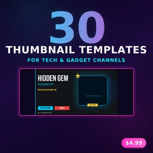YouTube Thumbnail Templates Canva | Tech Gadget Review Kit | 30 Pack Instant Download