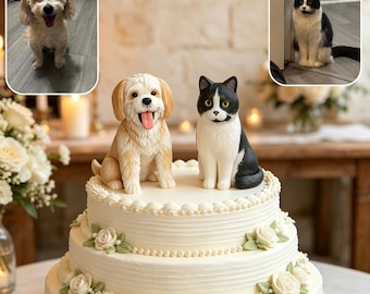 custom dog wedding cake toppers, Personalization cat birthday gifts, 3D clay dog figurines