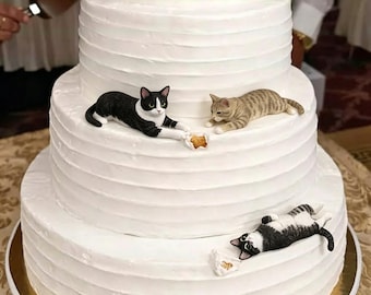 Personalized cat wedding cake toppers, custom cat birthday gifts, cat mementos, cat sculptures