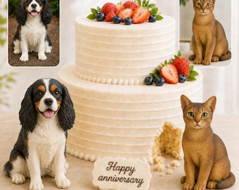 Personalized Dog & Cat Wedding Cake Topper, Handmade Pet Figurine, Birthday Gift,  Anniversary Gift