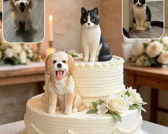 custom dog wedding cake toppers, Personalization cat birthday gifts, 3D clay dog figurines