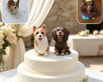 custom dog wedding cake toppers, Personalization pet birthday gifts, 3D clay pet figurines