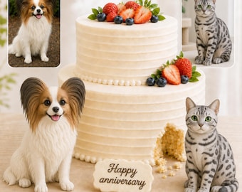Custom Dog Cat Wedding Cake Toppers, Personalized Pet Birthday Gifts, Handcrafted Polymer Clay 3D Statues Anniversary Gifts