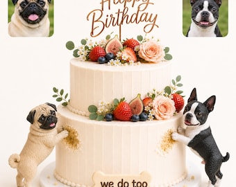 Custom Dog Wedding Cake Toppers, Personalized Pet Birthday Figurines, 3D Clay Dog Sculptures