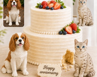 Custom Dog Cat Wedding Cake Toppers, Personalized Pet Birthday Gifts, Handcrafted Polymer Clay 3D Statues Anniversary Gifts