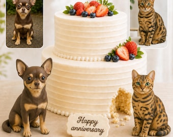 Custom Dog Cat Wedding Cake Toppers, Personalized Pet Birthday Gifts, Handcrafted Polymer Clay 3D Statues Anniversary Gifts