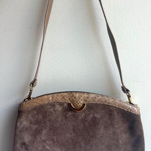 Vintage 70s Bags by Supreme Suede Snakeskin Crossbody Bag Python Trim Clutch USA