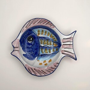 Vintage Solimene Vietri Hand Painted Ceramic Fish Dish- Made In Italy