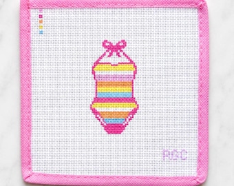 Stripe Swimsuit Needlepoint Canvas - Pool Day Collection