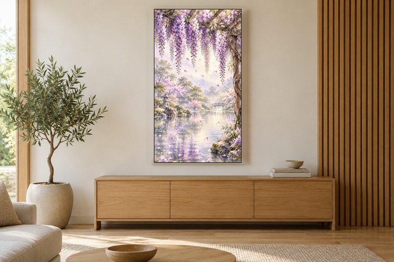 Wisteria Trellis Frame TV Art, Japanese Wall Art, 4K Digital Download, 3 Formats image 3