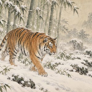 Tiger in Snowy Bamboo, Japanese Edo Style TV Art (4K Digital Download) image 6