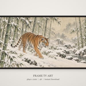 Tiger in Snowy Bamboo, Japanese Edo Style TV Art (4K Digital Download) image 5