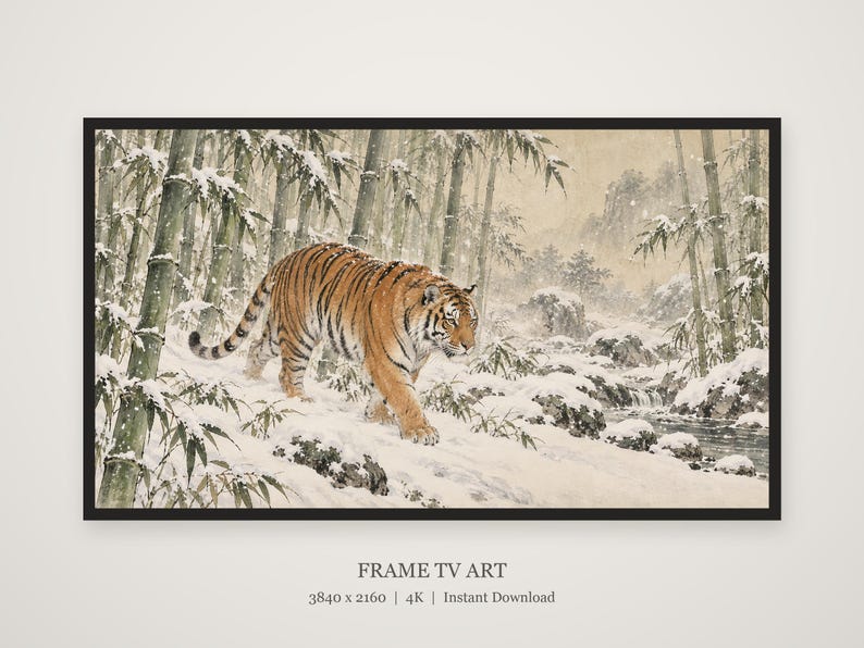 Tiger in Snowy Bamboo, Japanese Edo Style TV Art (4K Digital Download) image 5
