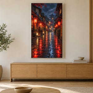 Rainy Kyoto Alley Red Lanterns Frame TV Art, Japanese Wall Art, 4K Digital Download, 3 Formats image 3