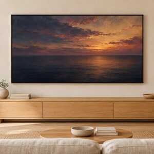 Stämningsfull havshorisont i skymningen, TV-konst med ram, japansk väggdekor, digital nedladdning i 4K (3 format) bild 1