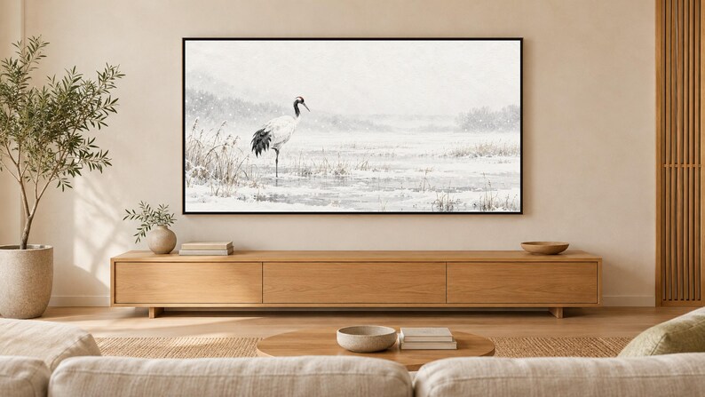 Japanese Crane Marsh Art, 4K Digital Download (3 Formats) image 1