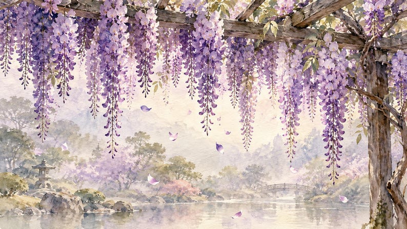 Wisteria Trellis Frame TV Art, Japanese Wall Art, 4K Digital Download, 3 Formats image 6