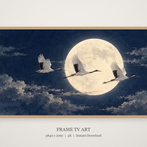 Japanese Cranes Flying Moon Art, 4K Digital Download (3 Formats) image 4