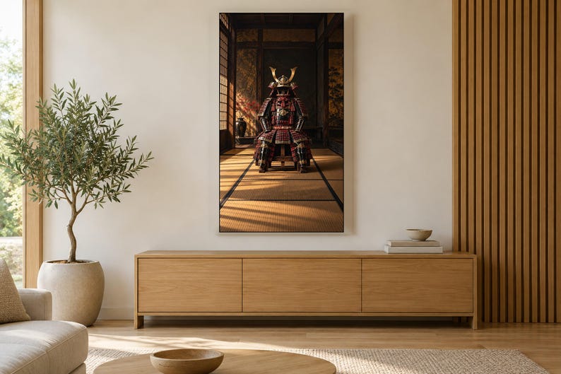 Arte para televisión: Bodegón con armadura de samurái, decoración de pared japonesa (descarga digital 4K) imagen 3