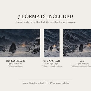 Samurai Snow Night Art, Japanese Winter Scene, 4K Digital Download (3 Formats) image 2