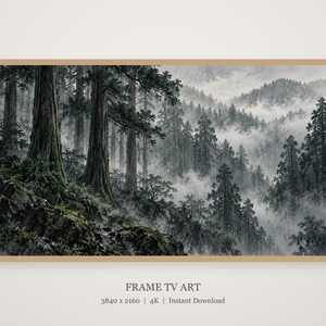 Moody Cedar Forest in Rain Frame TV Art, Japanese Wall Decor, 4K Digital Download (3 Formats) image 4