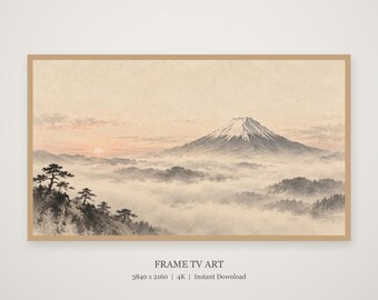 Mount Fuji in Morning Mist Frame TV Art, Japandi Zen Wall Art, 4K Digital Download, 3 Formats