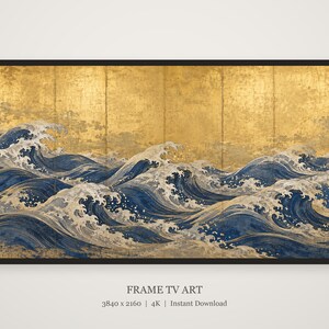 Quadro TV con onde giapponesi su foglia d'oro, download digitale 4K (3 formati) immagine 5