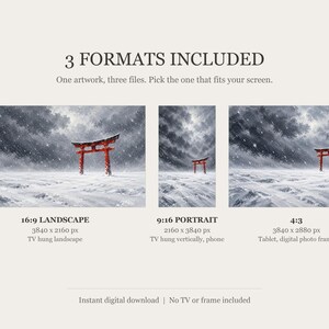 Puerta Torii Roja en Marco de Nieve, Arte para TV, Arte Mural Japonés, Descarga Digital 4K, 3 Formatos imagen 2