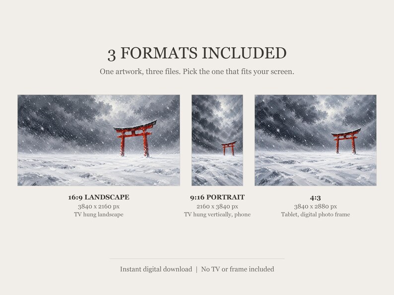 Puerta Torii Roja en Marco de Nieve, Arte para TV, Arte Mural Japonés, Descarga Digital 4K, 3 Formatos imagen 2