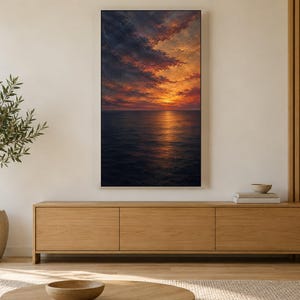 Stämningsfull havshorisont i skymningen, TV-konst med ram, japansk väggdekor, digital nedladdning i 4K (3 format) bild 3