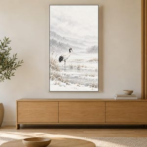 Japanese Crane Marsh Art, 4K Digital Download (3 Formats) image 3