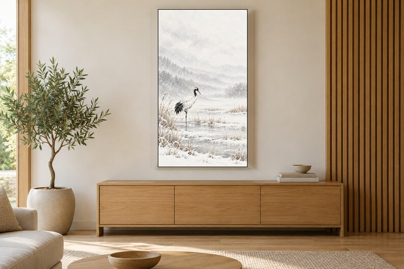 Japanese Crane Marsh Art, 4K Digital Download (3 Formats) image 3
