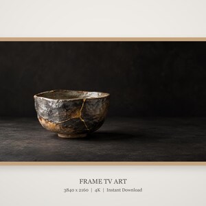 金継ぎのボウル金修復フレームTVアート、日本風壁掛けアート、4Kデジタルダウンロード、3フォーマット 画像 4
