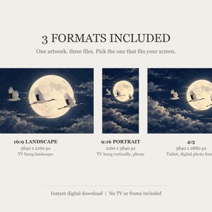 Japanese Cranes Flying Moon Art, 4K Digital Download (3 Formats) image 2
