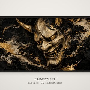 Hannya Mask Ink and Gold Frame TV Art, Japanese Wall Art, 4K Digital Download, 3 Formats image 6