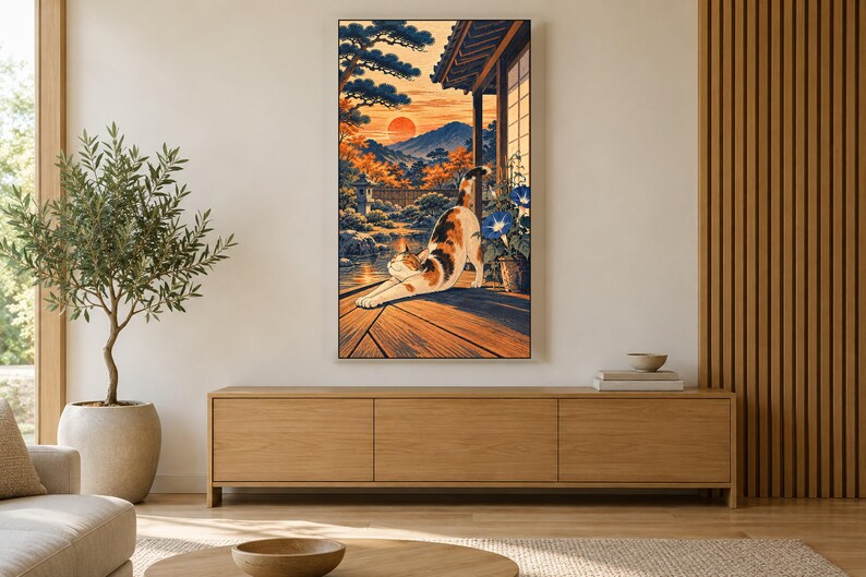 Ukiyo-e Style Cat Frame TV Art, Japanese Wall Art, 4K Digital Download, 3 Formats image 3