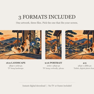 Ukiyo-e Style Cat Frame TV Art, Japanese Wall Art, 4K Digital Download, 3 Formats image 2