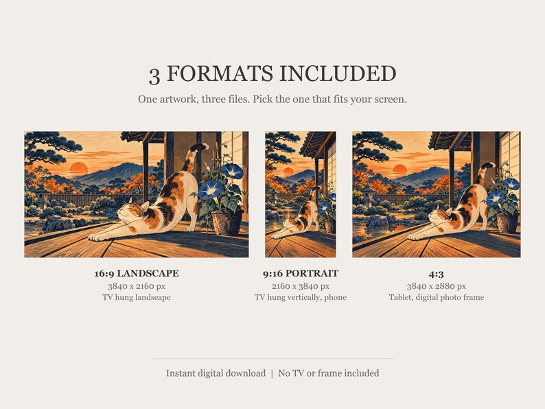 Ukiyo-e Style Cat Frame TV Art, Japanese Wall Art, 4K Digital Download, 3 Formats image 2