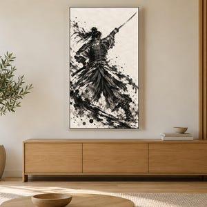 Samurai Drawing Sword Sumi-e Frame TV Art, Japanese Wall Art, 4K Digital Download, 3 Formats image 3